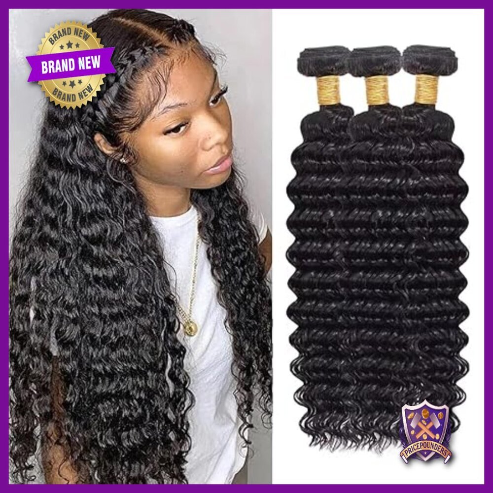 Deep Wave 16-20 Inch Brazilian Virgin Hair Bundles 3 Pack Weave Extensions